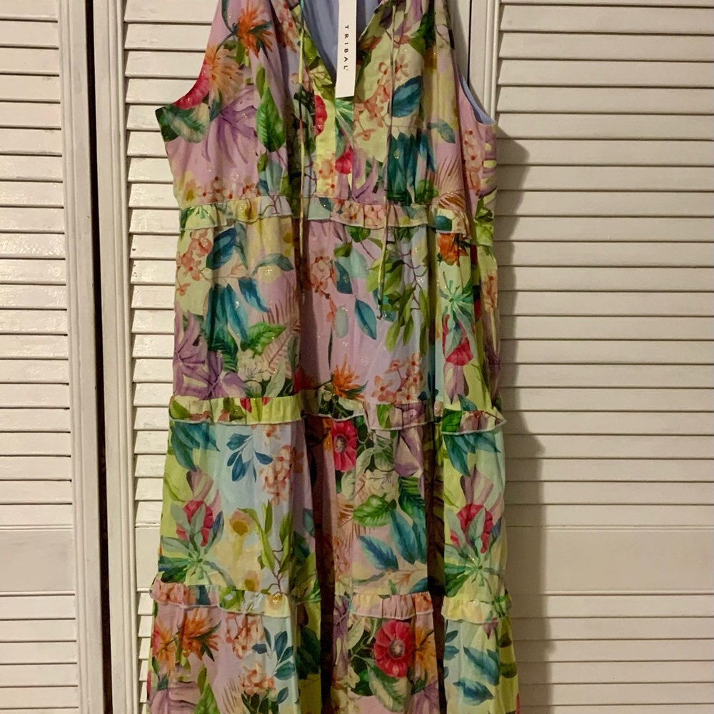 Tribal Colorful Floral Women’s Maxi Dress Size L NWT